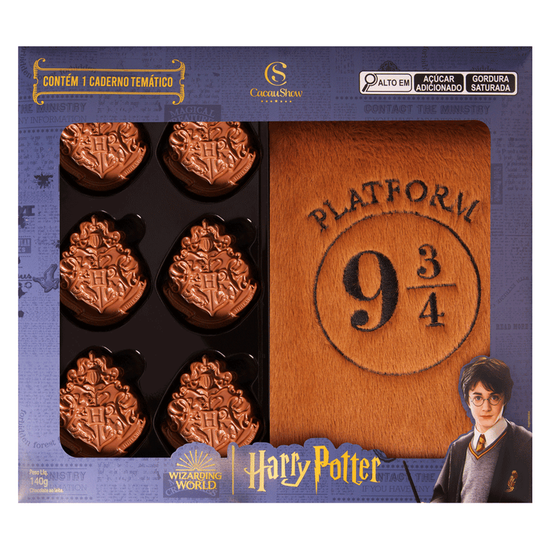 Brasão de chocolate ao leite caderno plataforma harry potter 140g